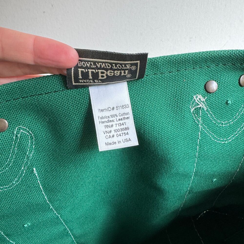 NWT L.L.Bean Green Tricolor Monogram S Leather-Handle Katahdin Boat and Tote Bag - Picture 7 of 10